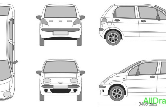 Daewoo Matiz (1999 & 2003) (Дэо Матиз (1999 & 2003)) - чертежи (рисунки) автомобиля